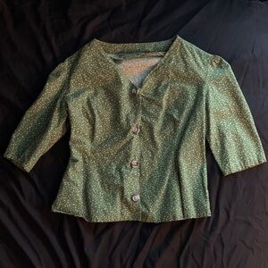 Handmade Green and white mini floral print cardigan